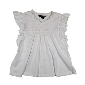 Veronica Beard Womens Sacha Top Blouse Sz M White Sleeveless Flutter Ruffle Neck